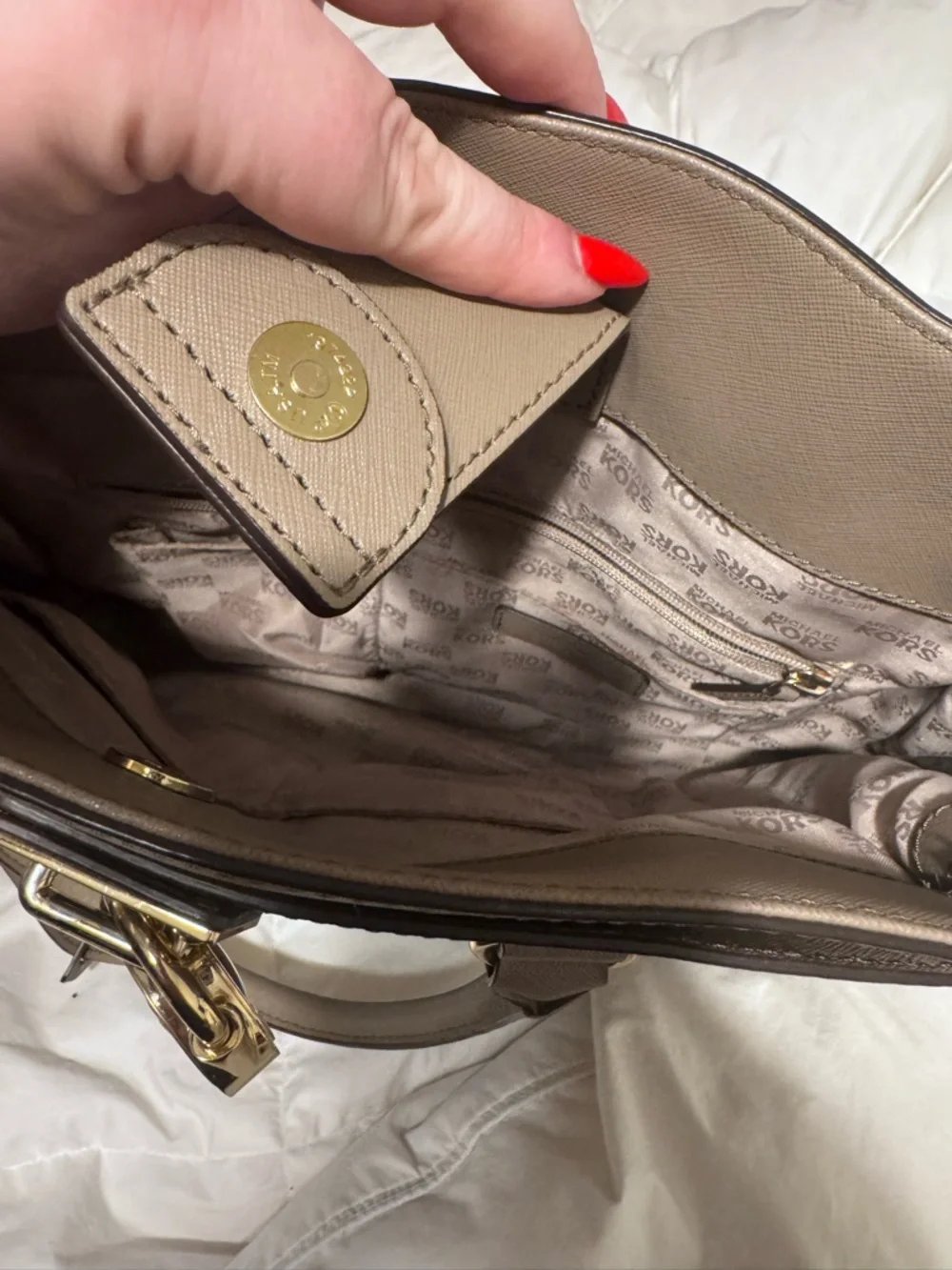 Michael Kors Taupe Leather Saffiano Tote with Gold Hardware and Matching Wallet - Picture 12 of 16